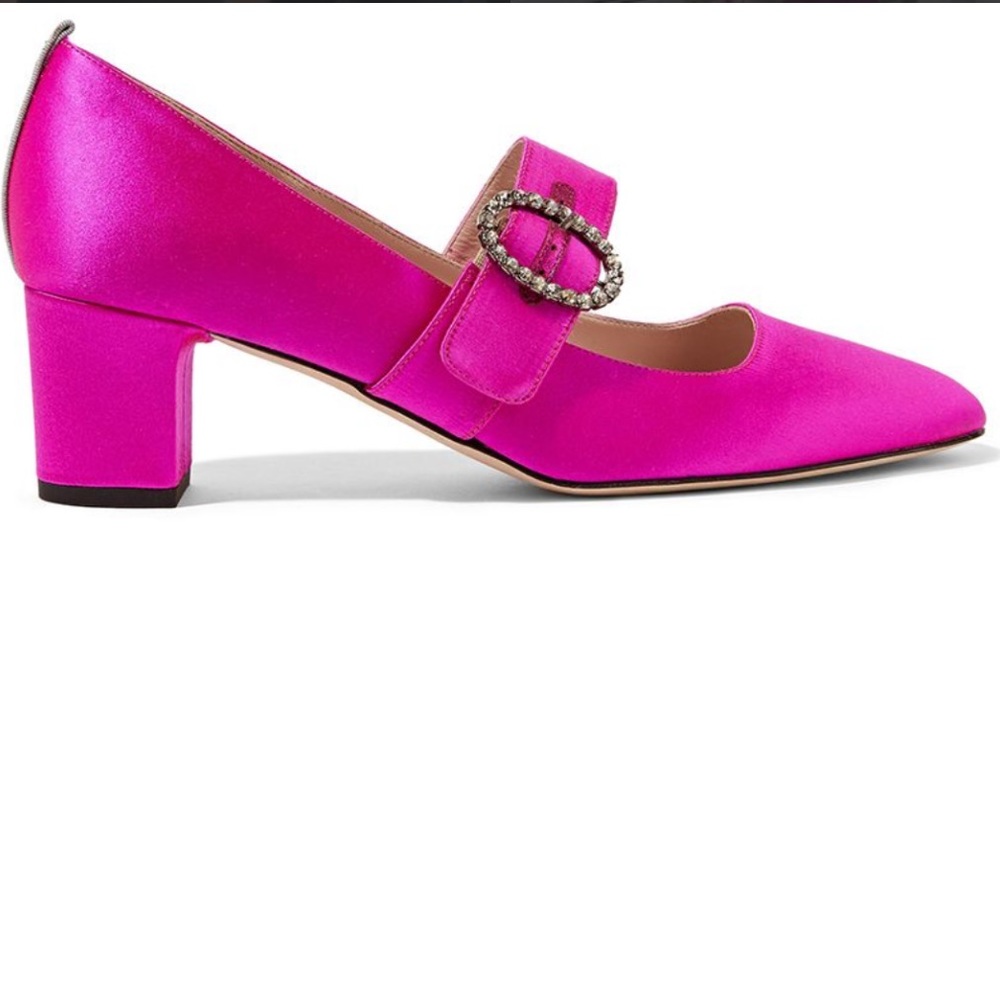SJP by Sarah Jessica Parker Hot Pink Satin Mary Jane Pumps with Crystal Buckle